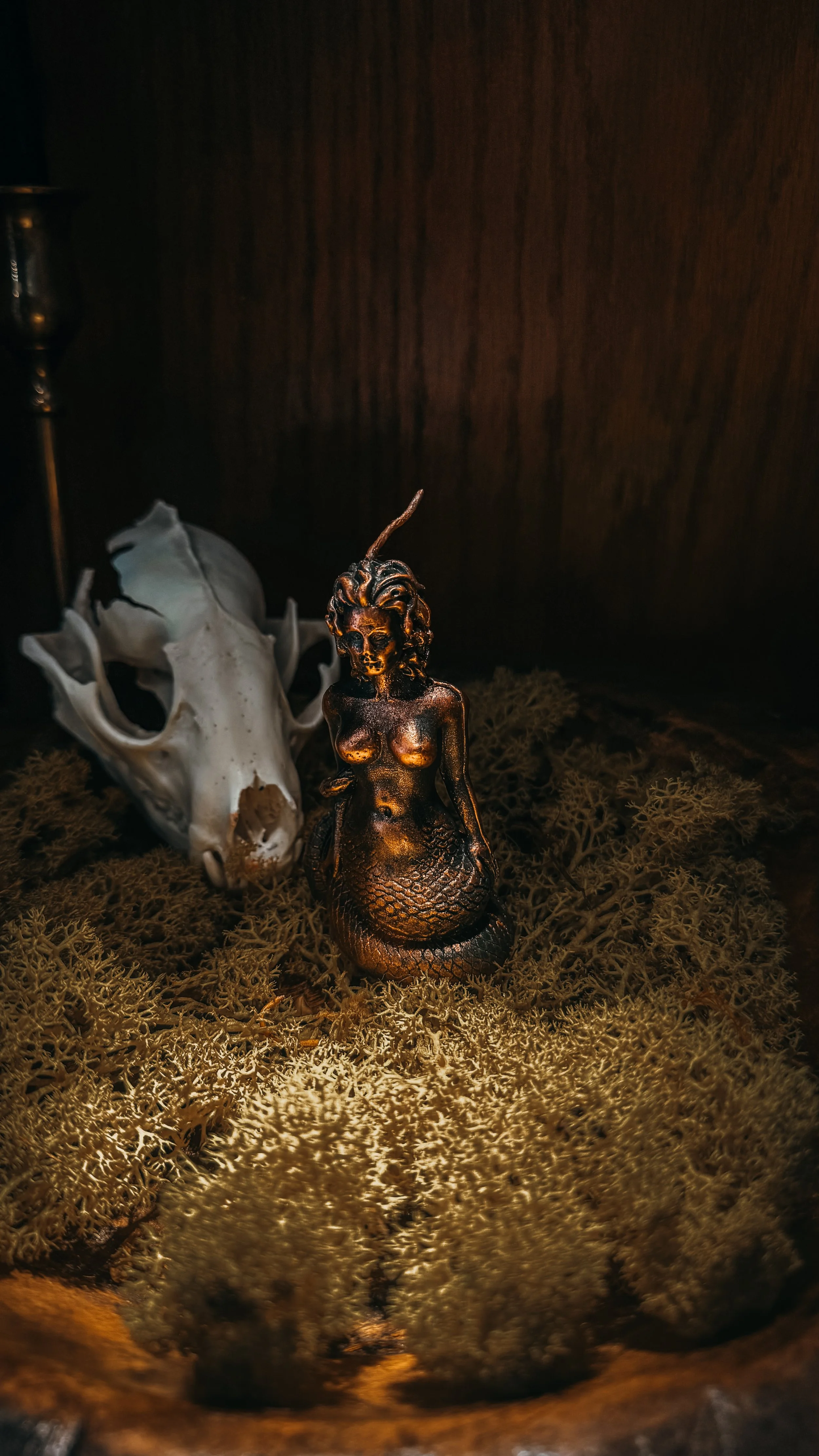 Medusa Figure Candle with Copper Dusting