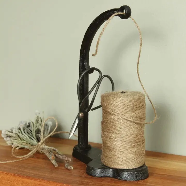 Antique Black Cast Iron Jute Dispenser with Scissors