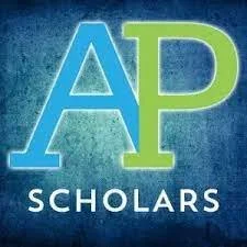 AP Scholars logo with large blue and green letters 'AP' and the word 'SCHOLARS' underneath on a textured blue background.
