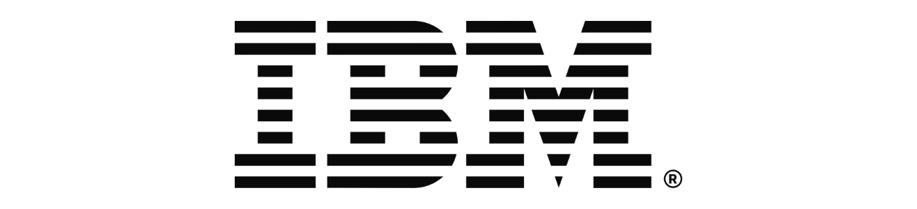 Black logo of IBM with horizontal lines forming the letters.