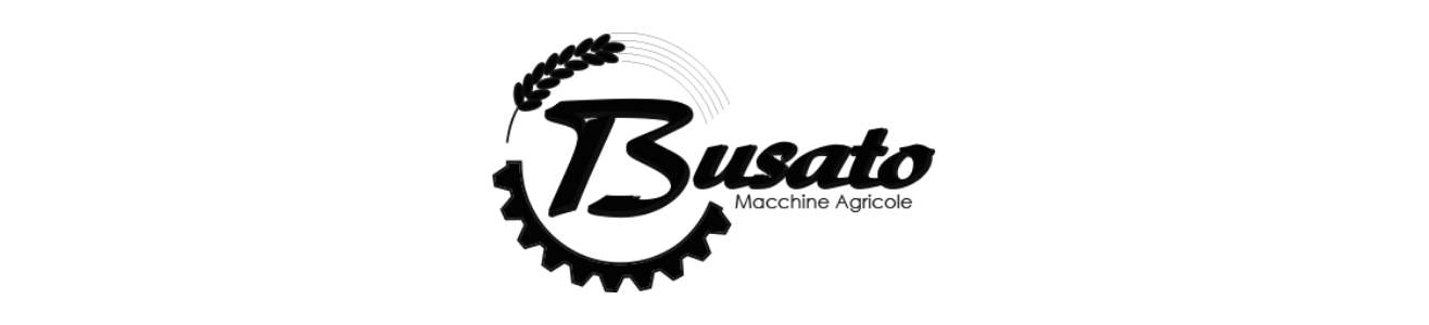 A black and white logo featuring the word 'Busatto' with a wheat stalk above and a gear surrounding it, and the words 'Macchine Agricole' below.