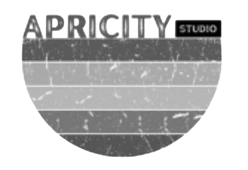 Logo with the word 'APRICITY' and a black rectangle with 'STUDIO' inside, on a circular background.
