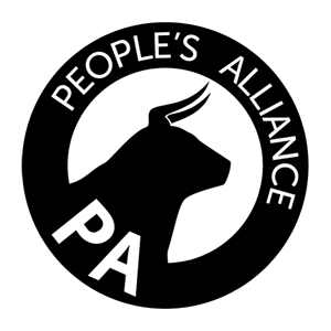 People's Alliance logo thick black circle with the shape of a bull head in the center