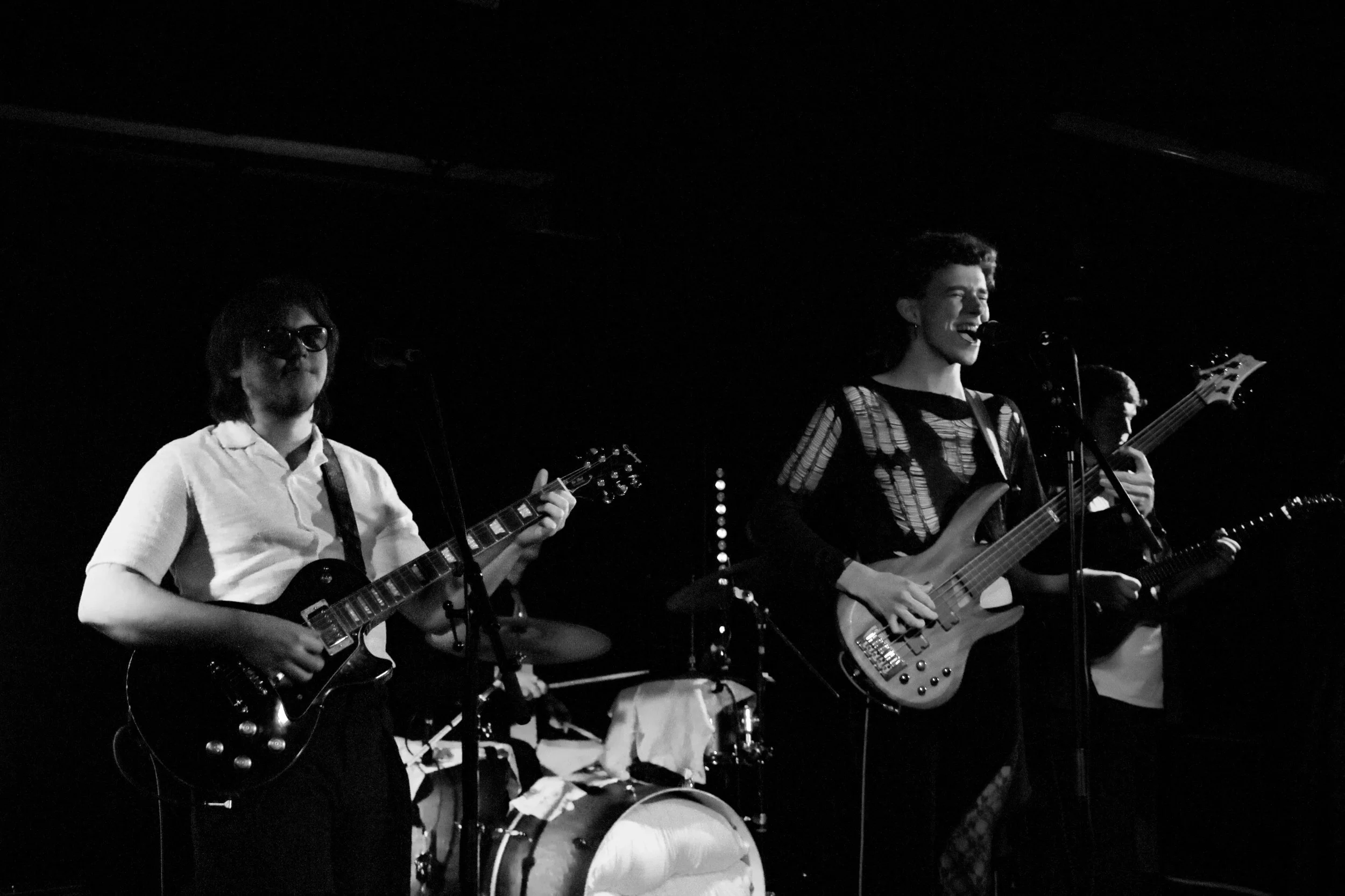 Action shot of band 'Tell Me Again' performing at Nerotune's Waterbear music bar sensory friendly gig. Taken on 27th November 2025