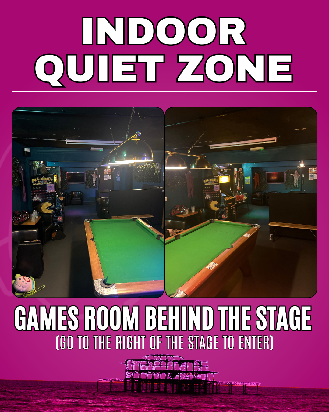 Two photos of the indoor quiet spaces at Daltons.