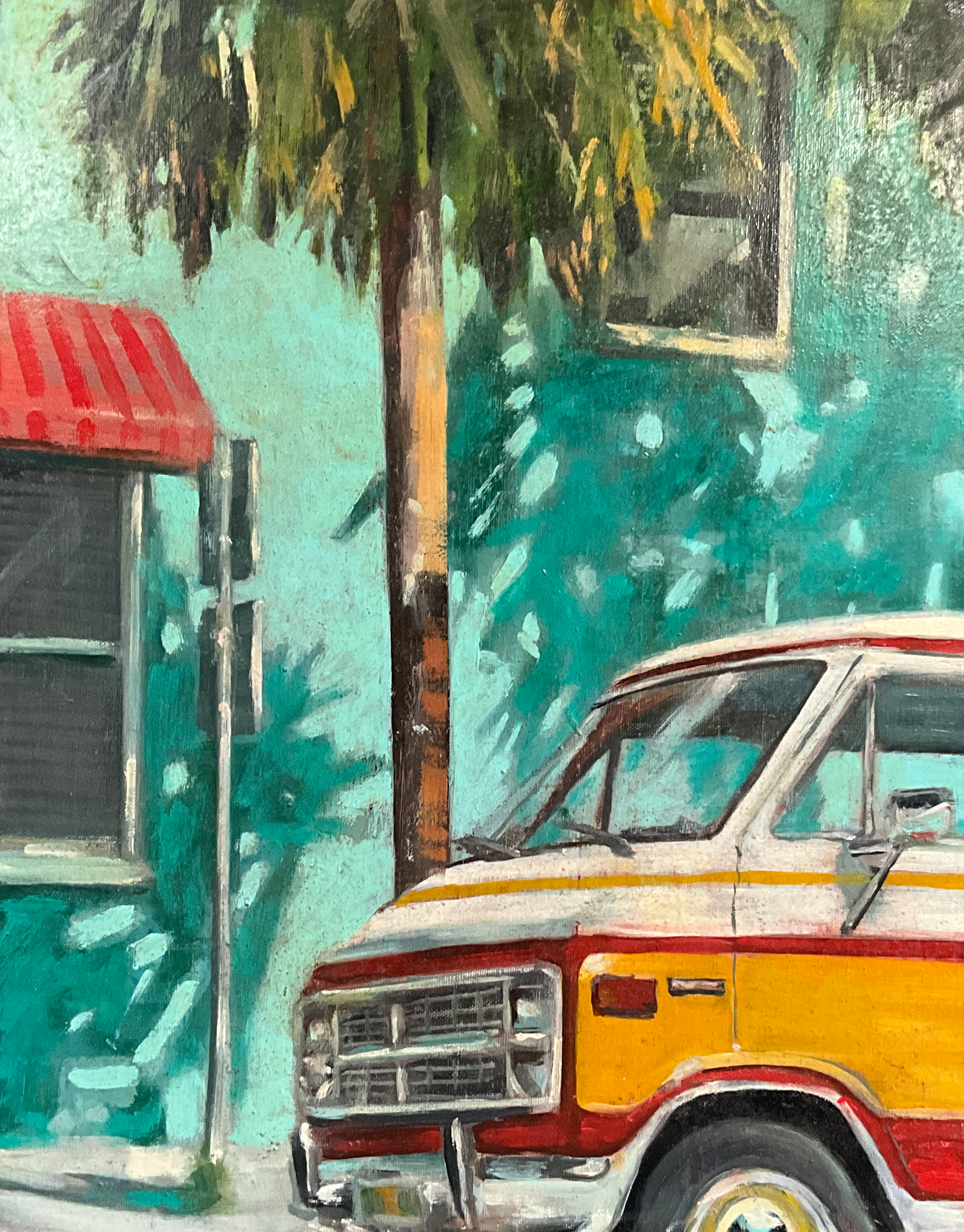 Corner Stop in Turquoise Light No.23 Oil on Linen Panel 11"x14"