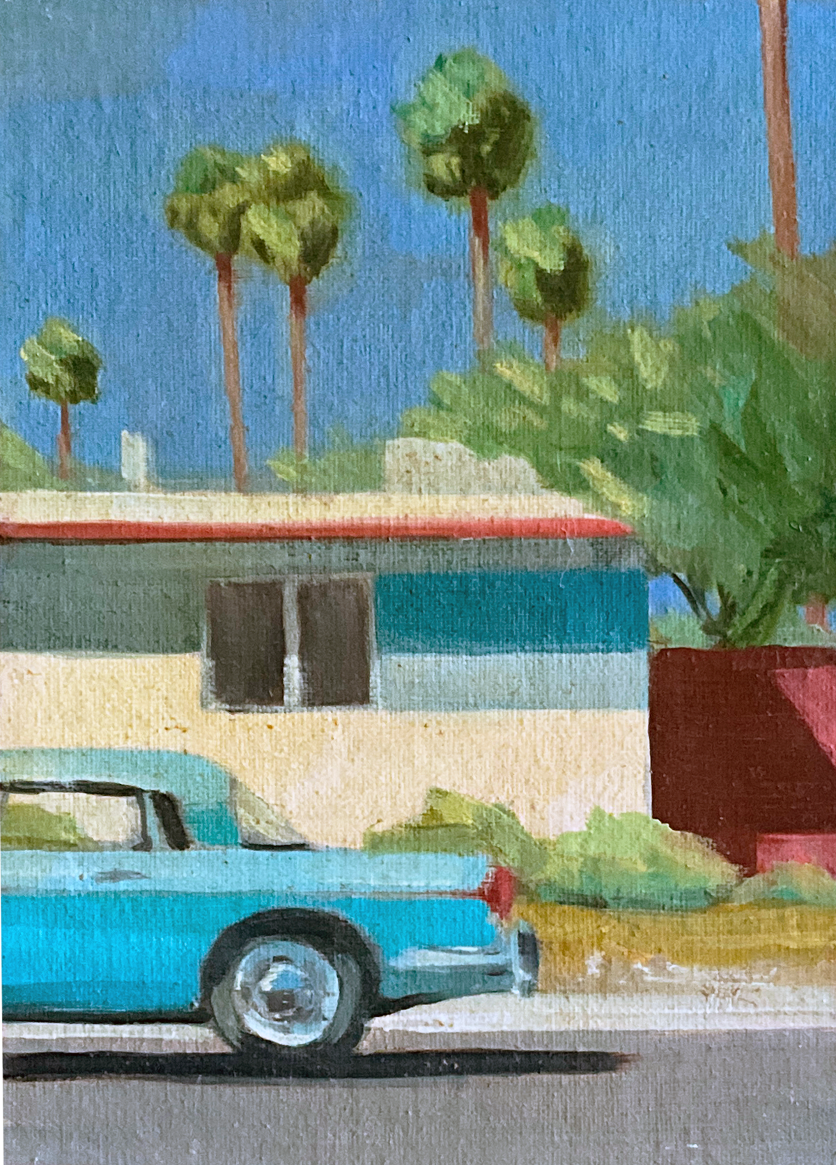 Palm Shadows & Chrome No.14 Oil on Linen Panel 5"x7"