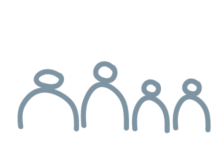 Silhouette of five people standing in a row, varying in size.