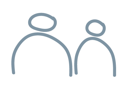 Simple line drawing of two human figures, one larger and one smaller, possibly representing an adult and a child.