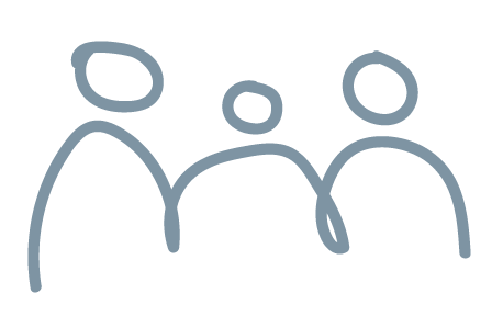 Outline drawing of three people standing together.