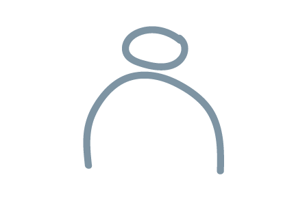 Line drawing of a person with a bald head and a simple shirt.