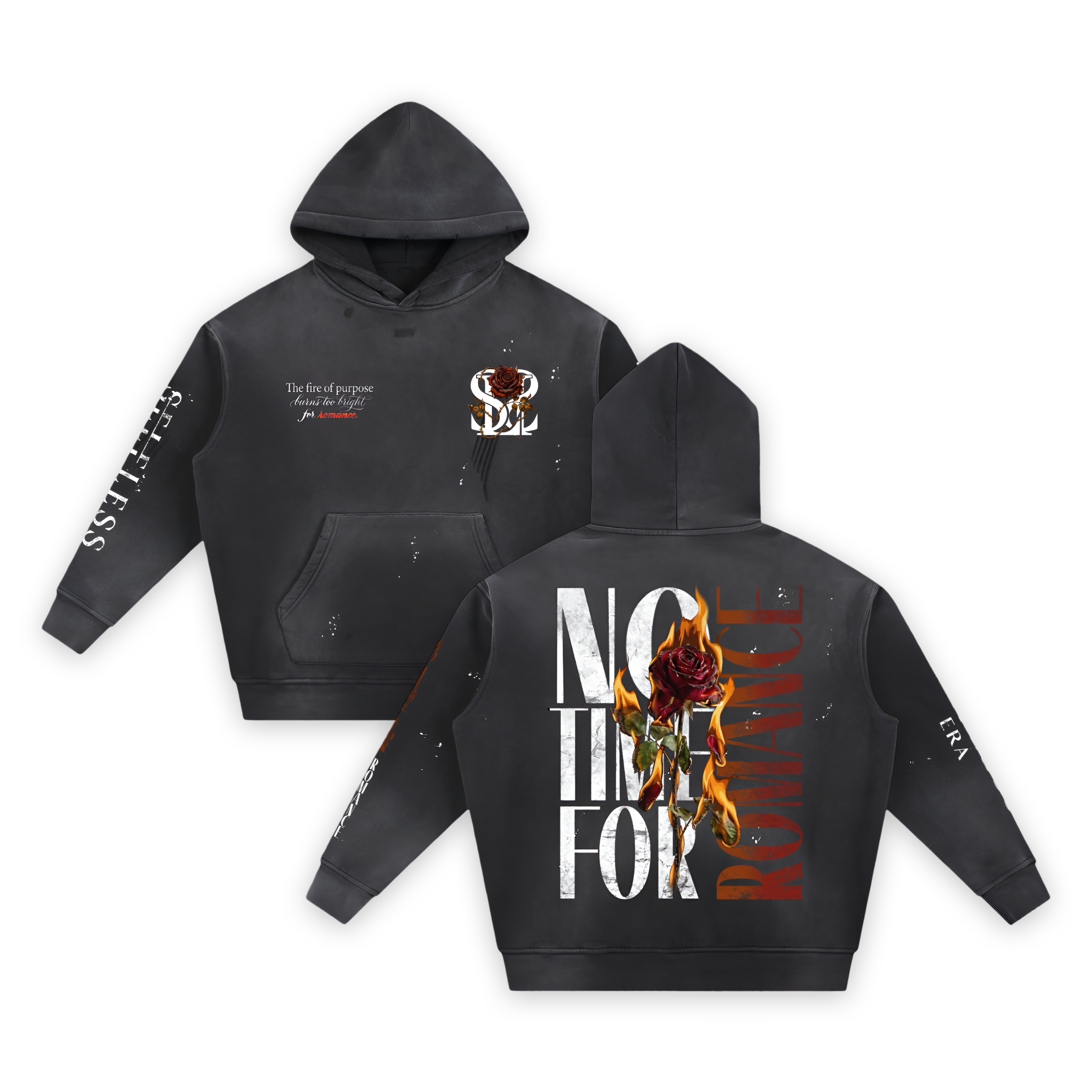 No Time For Romance Vintage Washed Frayed Fleece Hoodie (V.1)