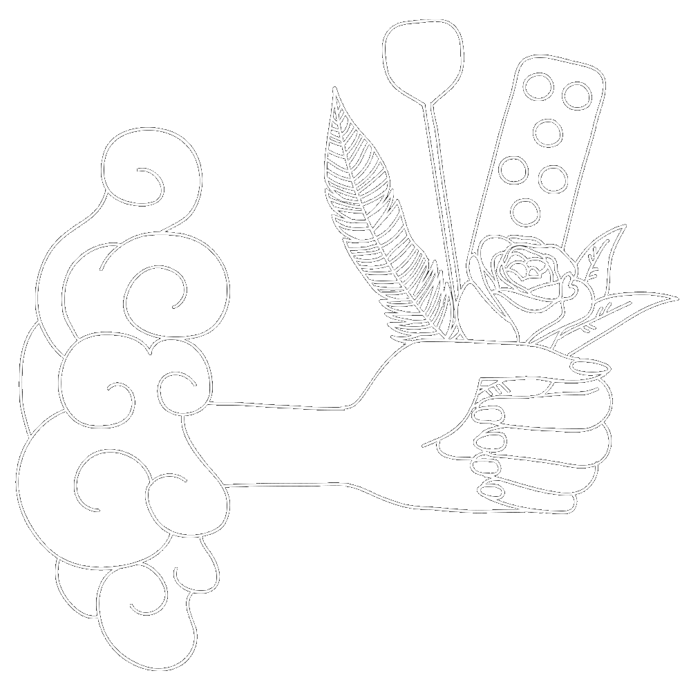 Illustrated logo of Isabella Frappier holding ritual objects