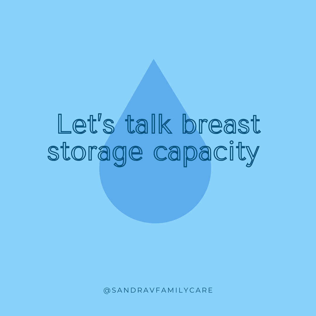 Light blue graphic with a water droplet and text that reads 'Let's talk breast storage capacity.'