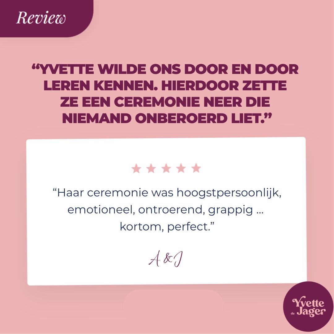 Mijn lieve bruidsparen aan het woord... 🎤

"Yvette wilde ons niet alleen als koppel, maar ook als individu door en door leren kennen. Hierdoor zette ze een ceremonie neer die niemand onberoerd liet: noch de gasten, noch ons als bruidspaar. Haar