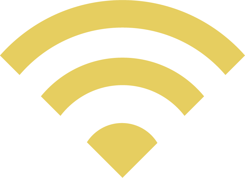 A gold Wi-Fi signal icon with three curved bars above a smaller curved bar, on a black background.