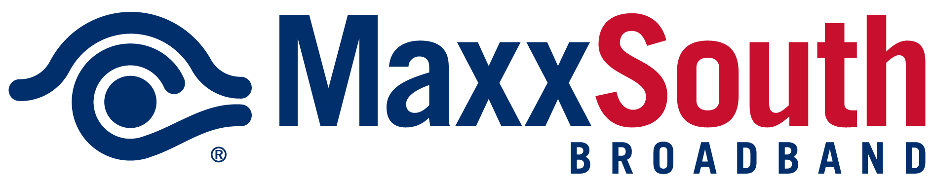 MaxxSouth Broadband logo with a stylized wave icon in navy blue and the company name in navy blue and red text.