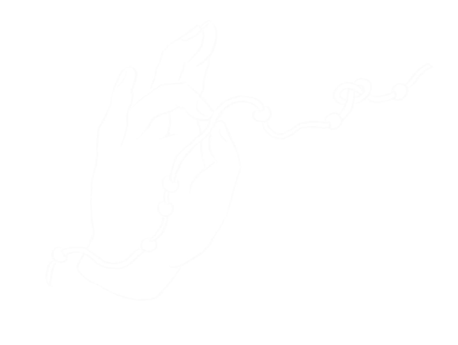 Outline of a hand holding a string of beads or necklace against a black background.