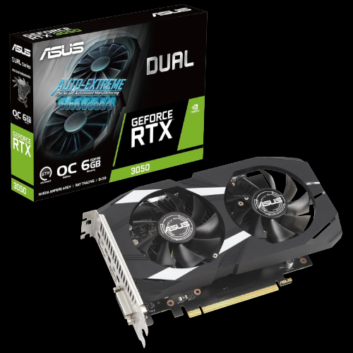 ASUS Dual NVIDIA GeForce RTX 3050 6GB OC Edition Gaming Graphics Card - PCIe 4.0, 6GB GDDR6 Memory, HDMI 2.1, DisplayPort 1.4a, 2-Slot Design, Axial-tech Fan Design, 0dB Technology, Steel Bracket