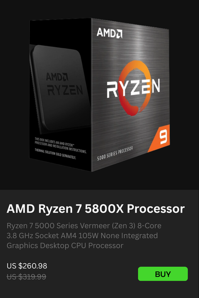 AMD Ryzen 7 5800X 3.8 GHz Eight-Core AM4 Processor
