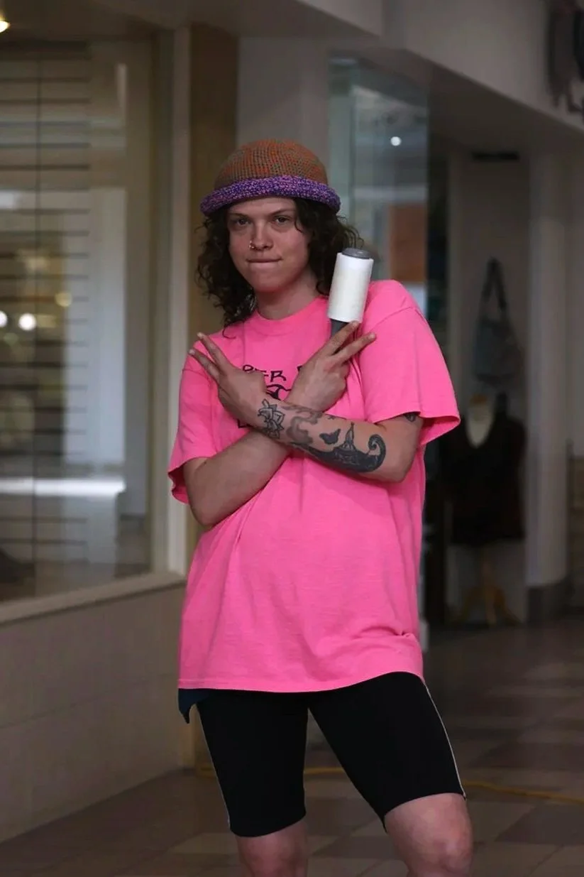 	there are no squirrels in lethbridge. a behind the scenes image from the indie film. directed by conner christmas, starring nick bohle. pictured is key costumer, Sierra Jackson. photo by Annie Stehr