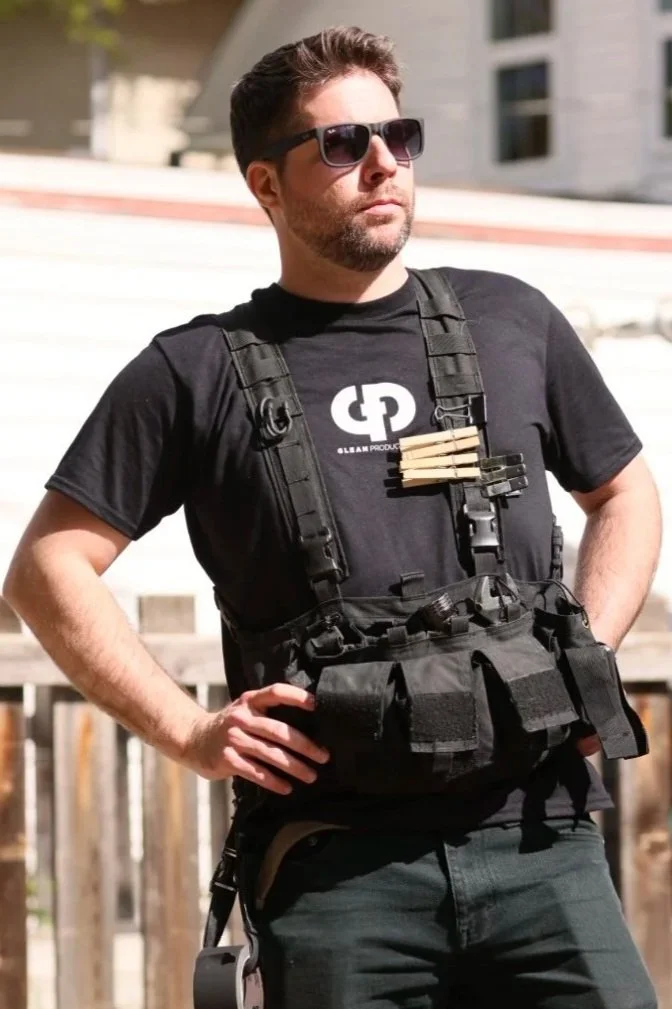 	
there are no squirrels in lethbridge. a behind the scenes image from the indie film. directed by conner christmas, starring nick bohle. pictured is key grip, Dayne Ewen. photo by Annie Stehr