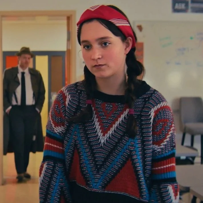 there are no squirrels in lethbridge. a still image from the indie film production. directed by conner christmas, starring nick bohle - co written by conner christmas and nick bohle. pictured is actor Pheonix Valentine at LCI in alberta