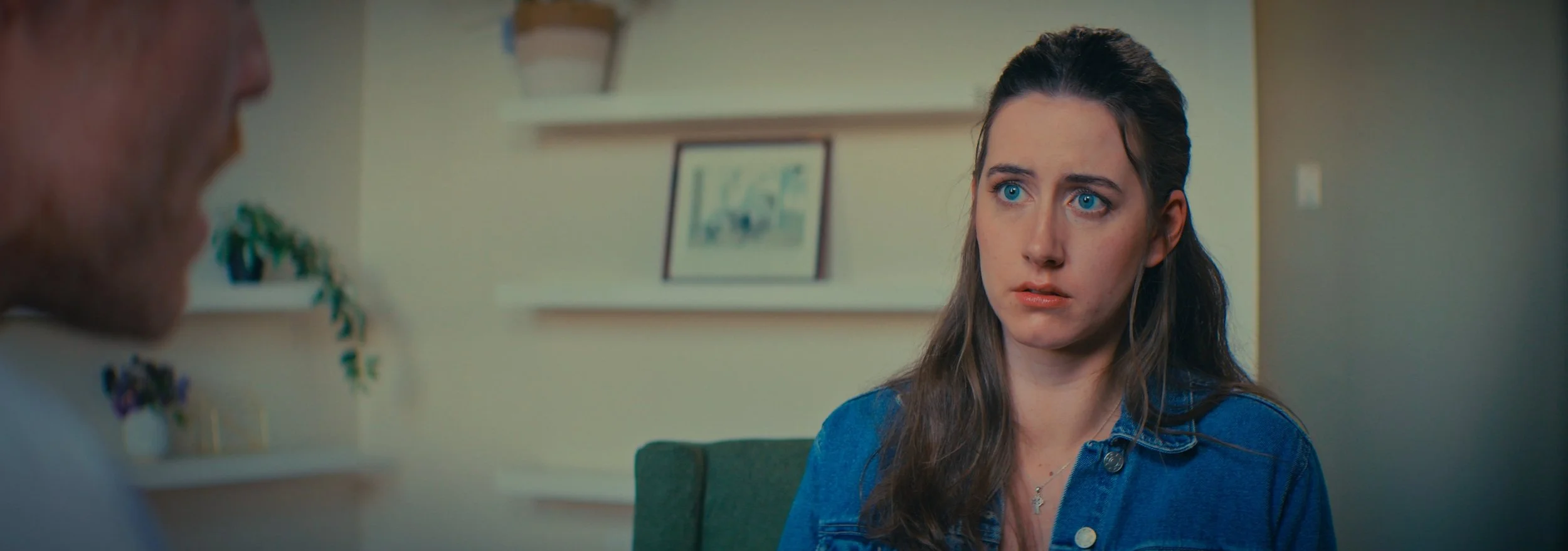 there are no squirrels in lethbridge. a still image from the indie film production. directed by conner christmas, starring nick bohle - co written by conner christmas and nick bohle. pictured is actor Irene Poole