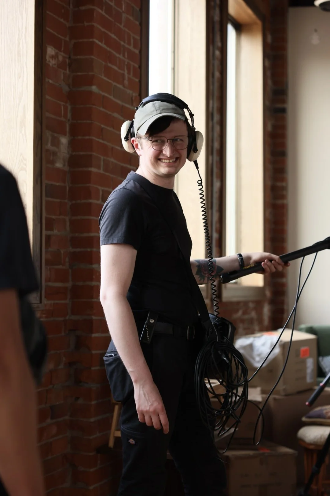 	
there are no squirrels in lethbridge. a behind the scenes image from the indie film. directed by conner christmas, starring nick bohle. pictured is head of sound, Matthew Rederburg photo by Annie Stehr