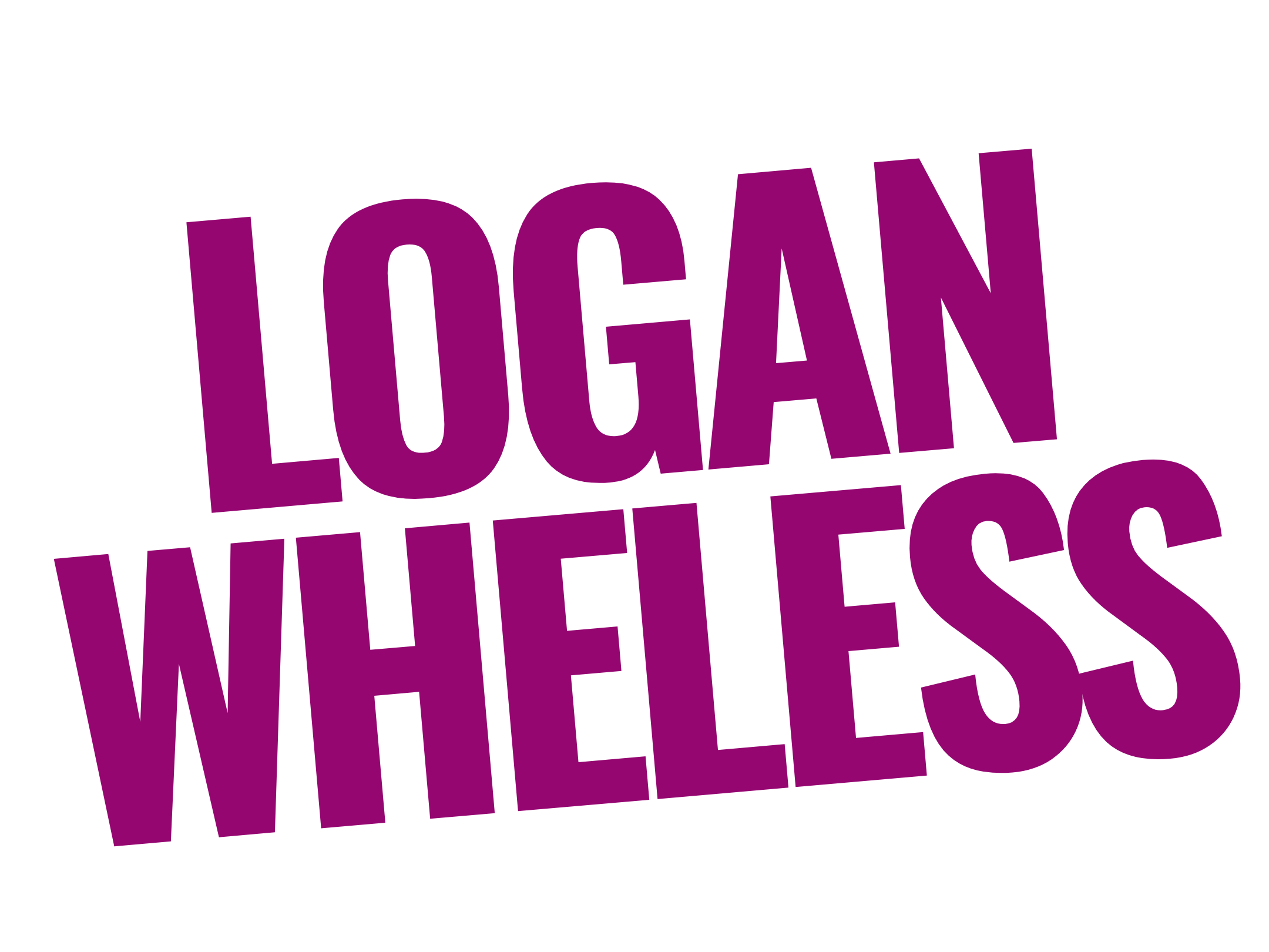 Bold purple text that says 'LOGAN WHELLESS' on a black background.