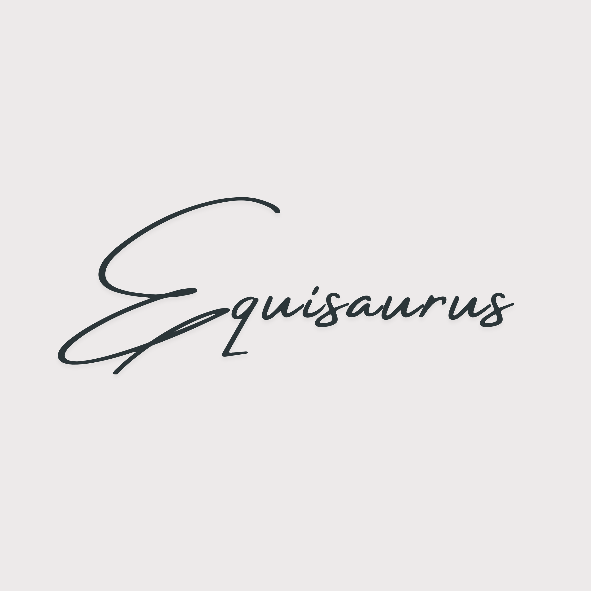 Stylized text reading "Eqsuisaurus" in cursive font on a light gray background.