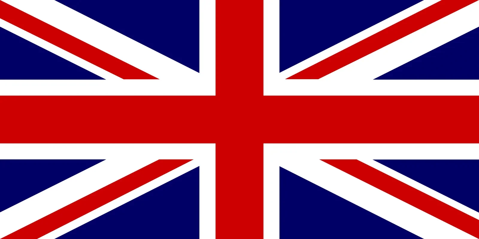 The Union Jack, the national flag of the United Kingdom, featuring a red cross on a white background with diagonal red and white stripes on a blue field.