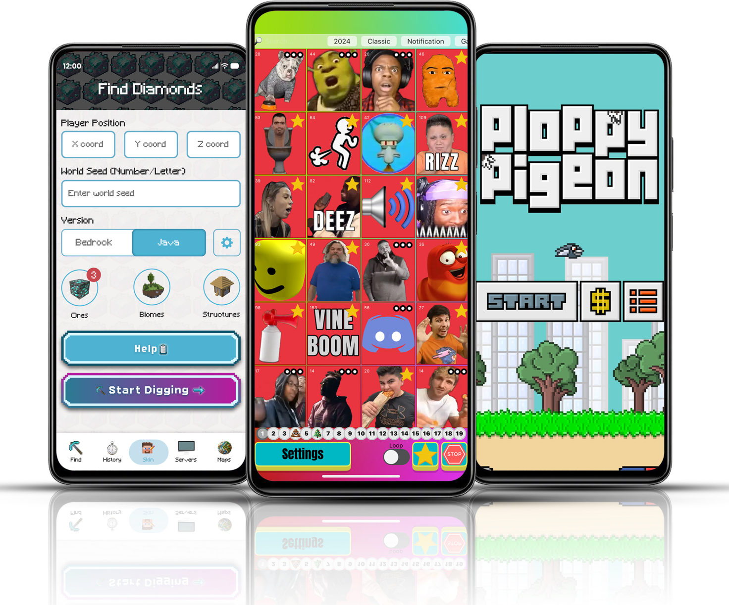 Mobile game apps showcased on smartphones