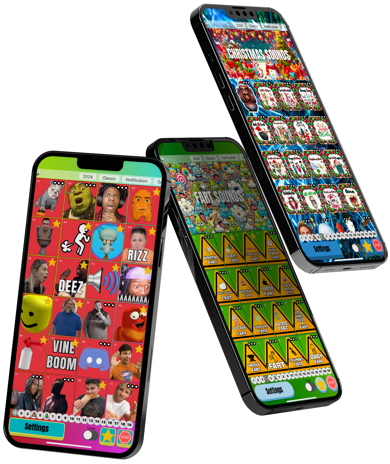 Meme Soundboard app screens on smartphones