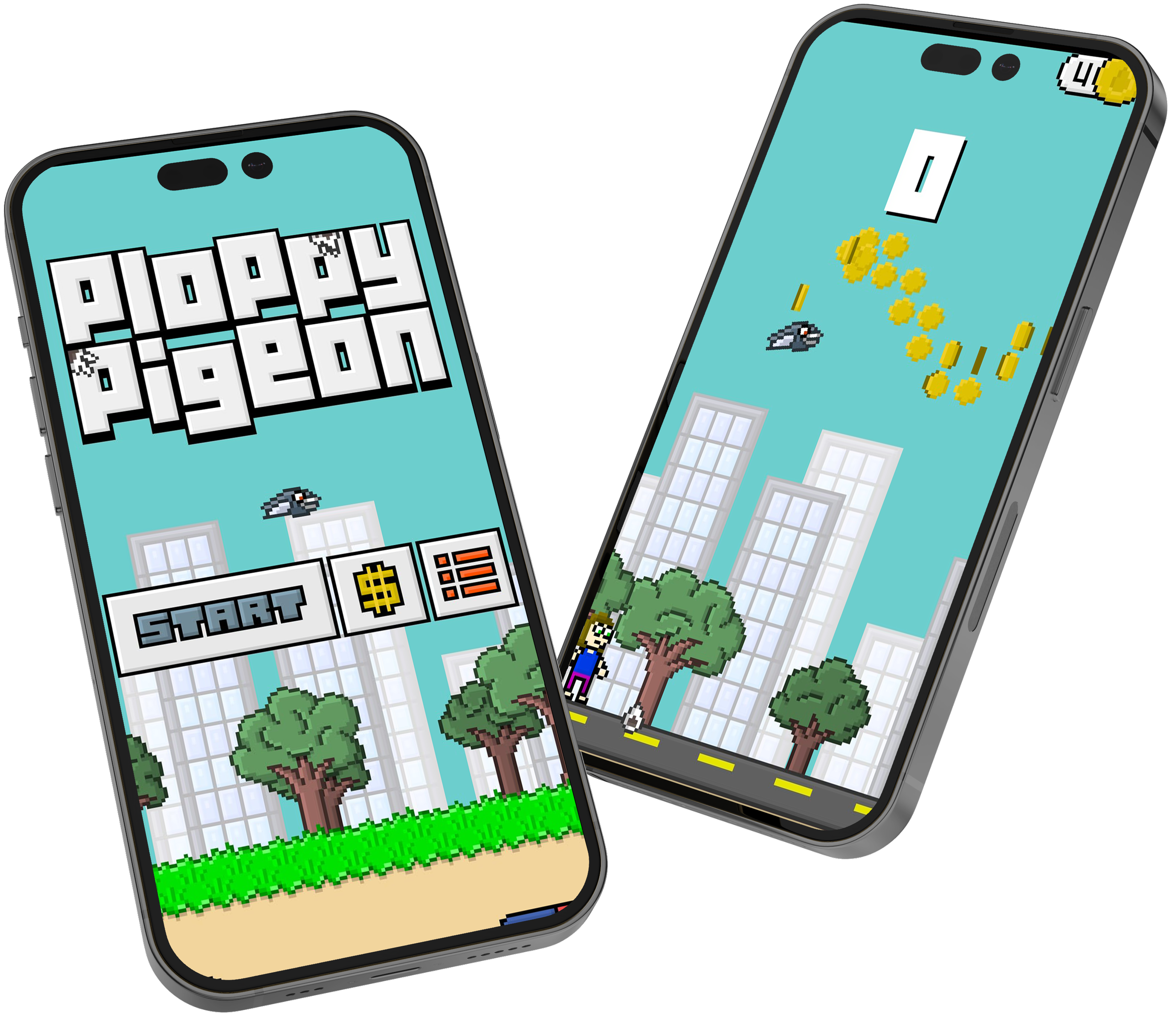 Ploppy Pigeon gameplay shown on smartphones