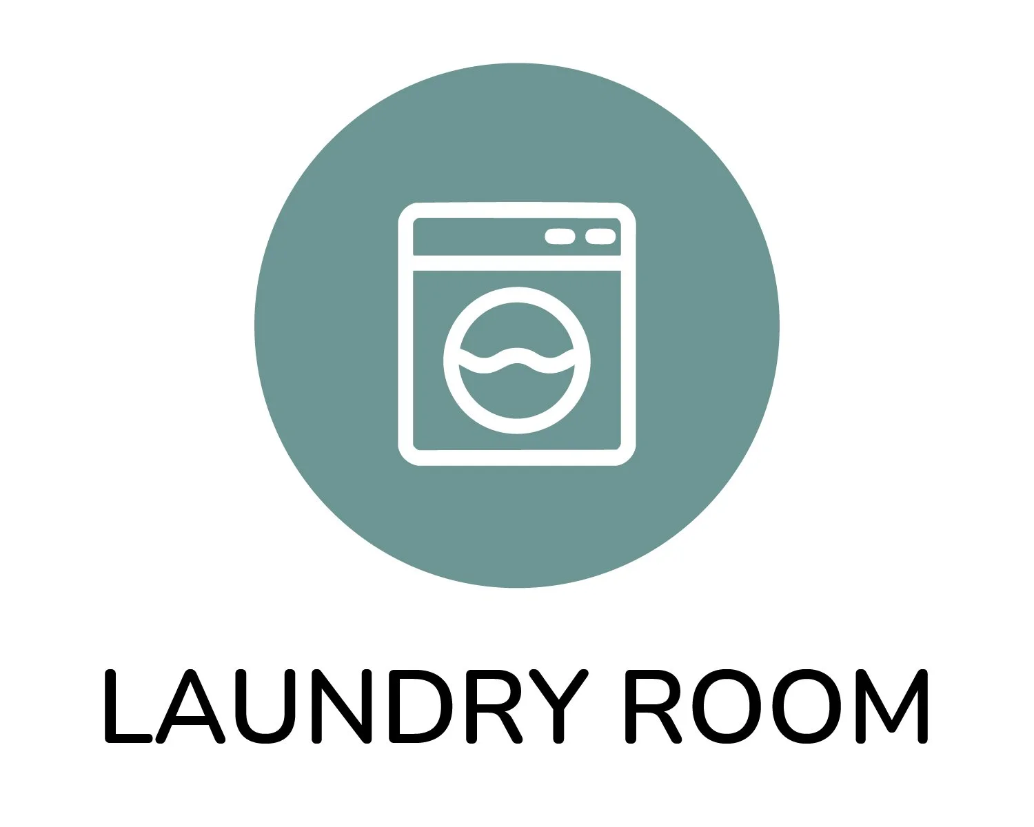 Icon of a washing machine inside a teal circle with the text "Laundry Room" below.