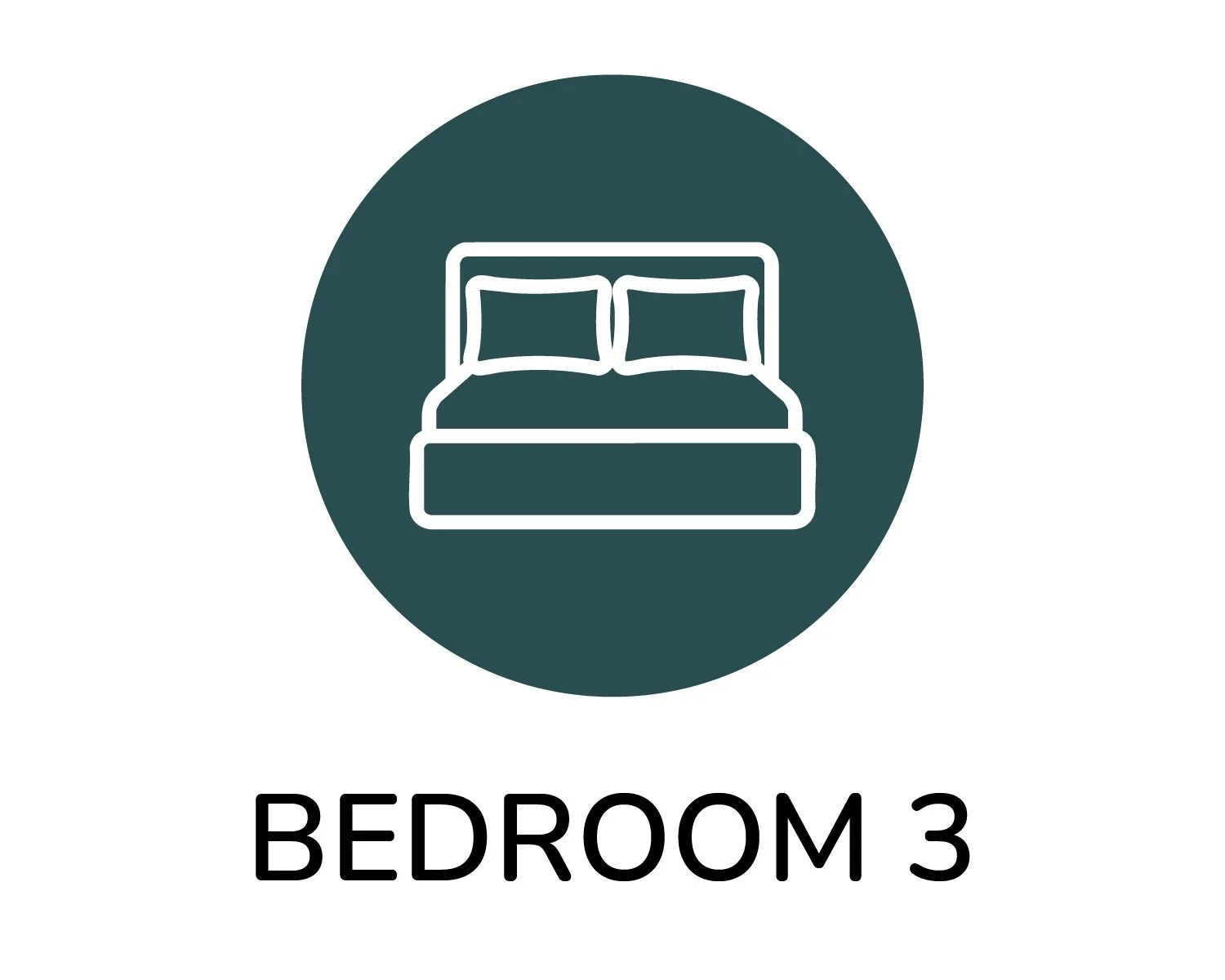 Icon of a bed with two pillows inside a dark circle, labeled 'Bedroom 3'