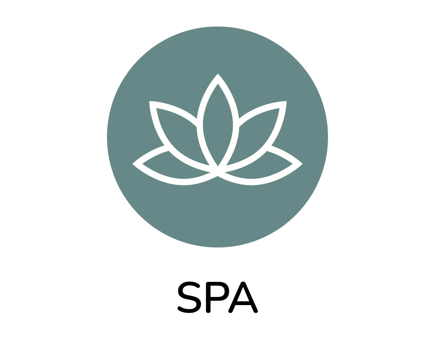 Spa logo with a white outline of a lotus flower inside a gray circle and the word 'SPA' below it.