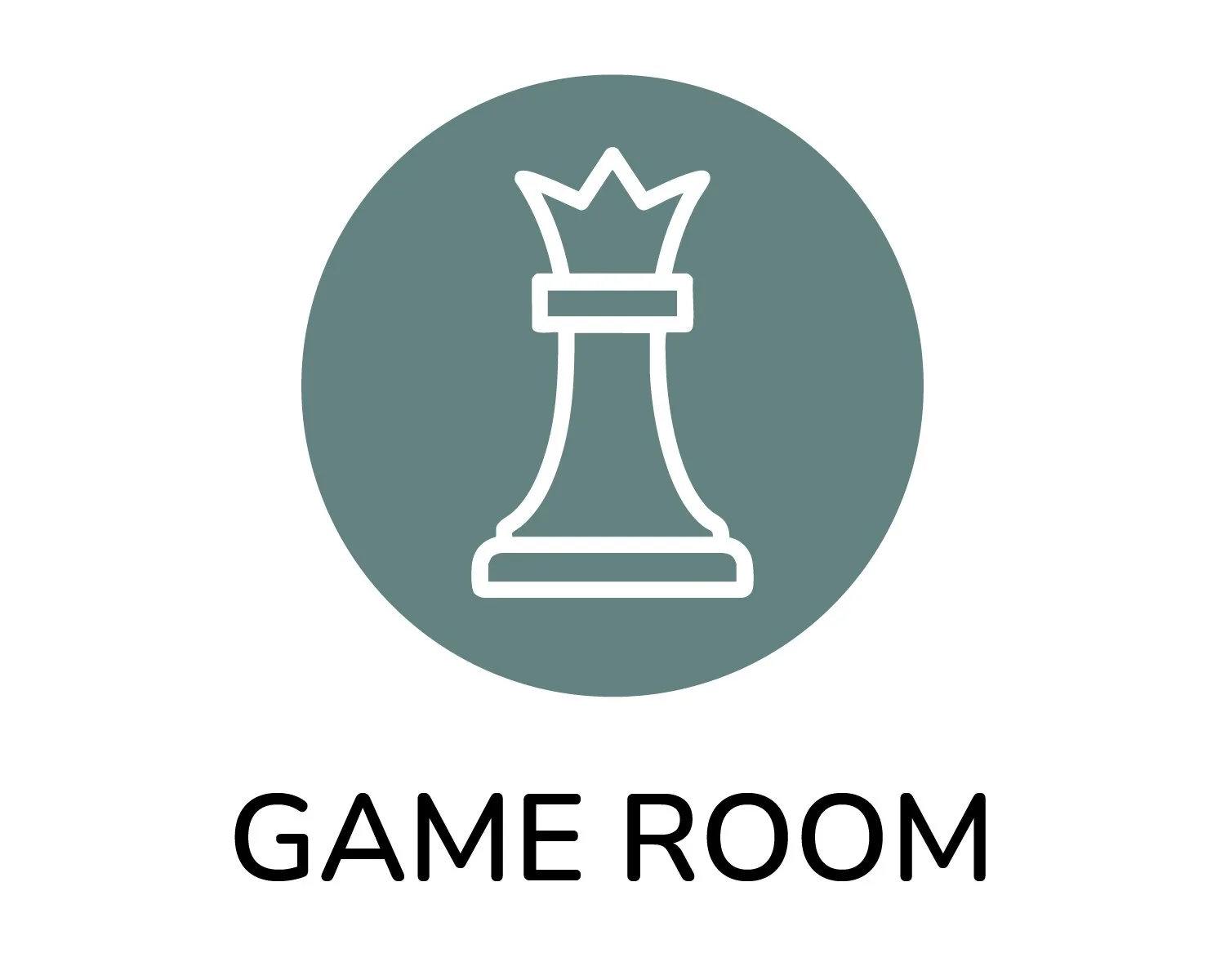 Icon of a king chess piece in a circle with the words "Game Room" underneath.