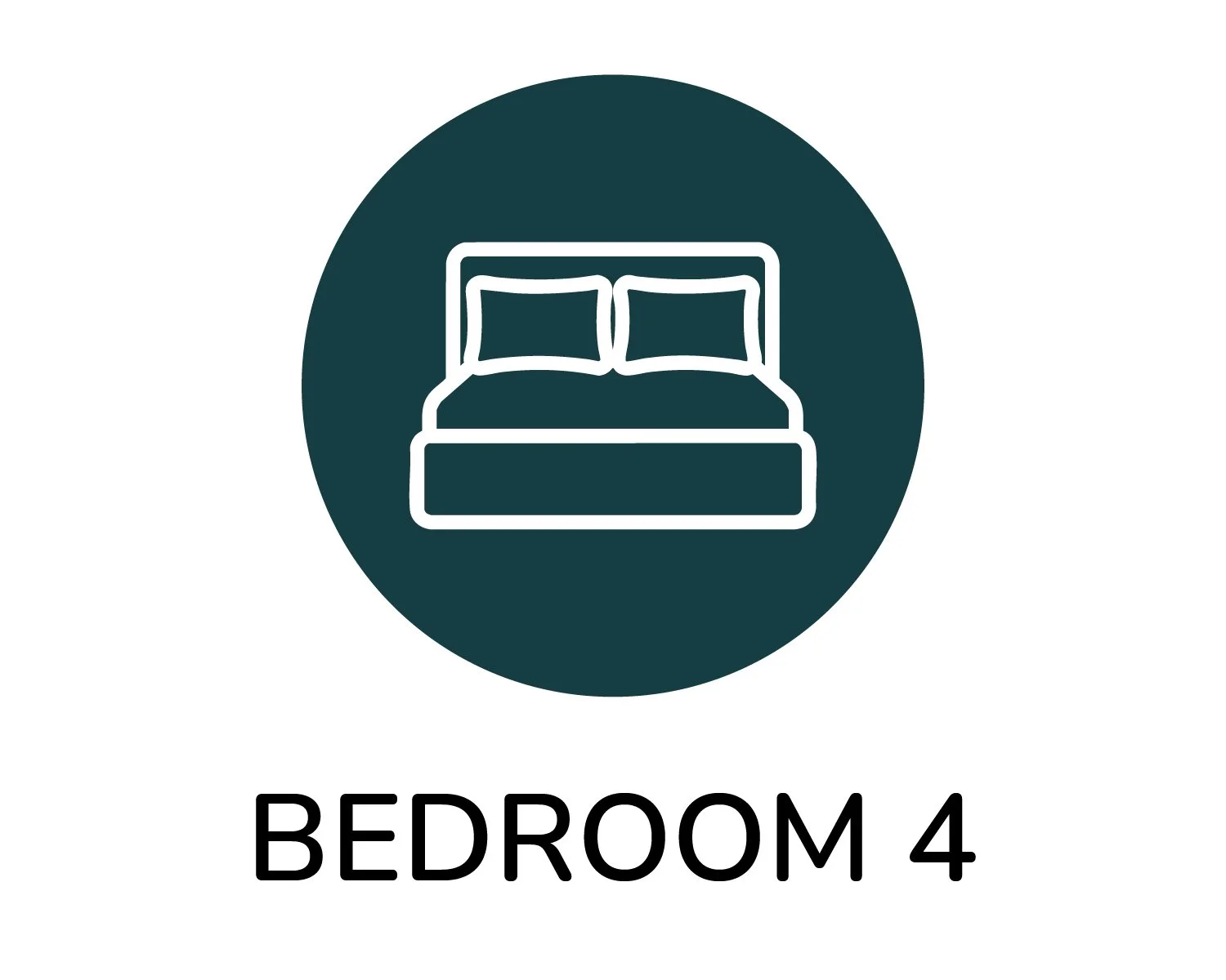 Icon of a bed with two pillows inside a dark circle, labeled Bedroom 4.