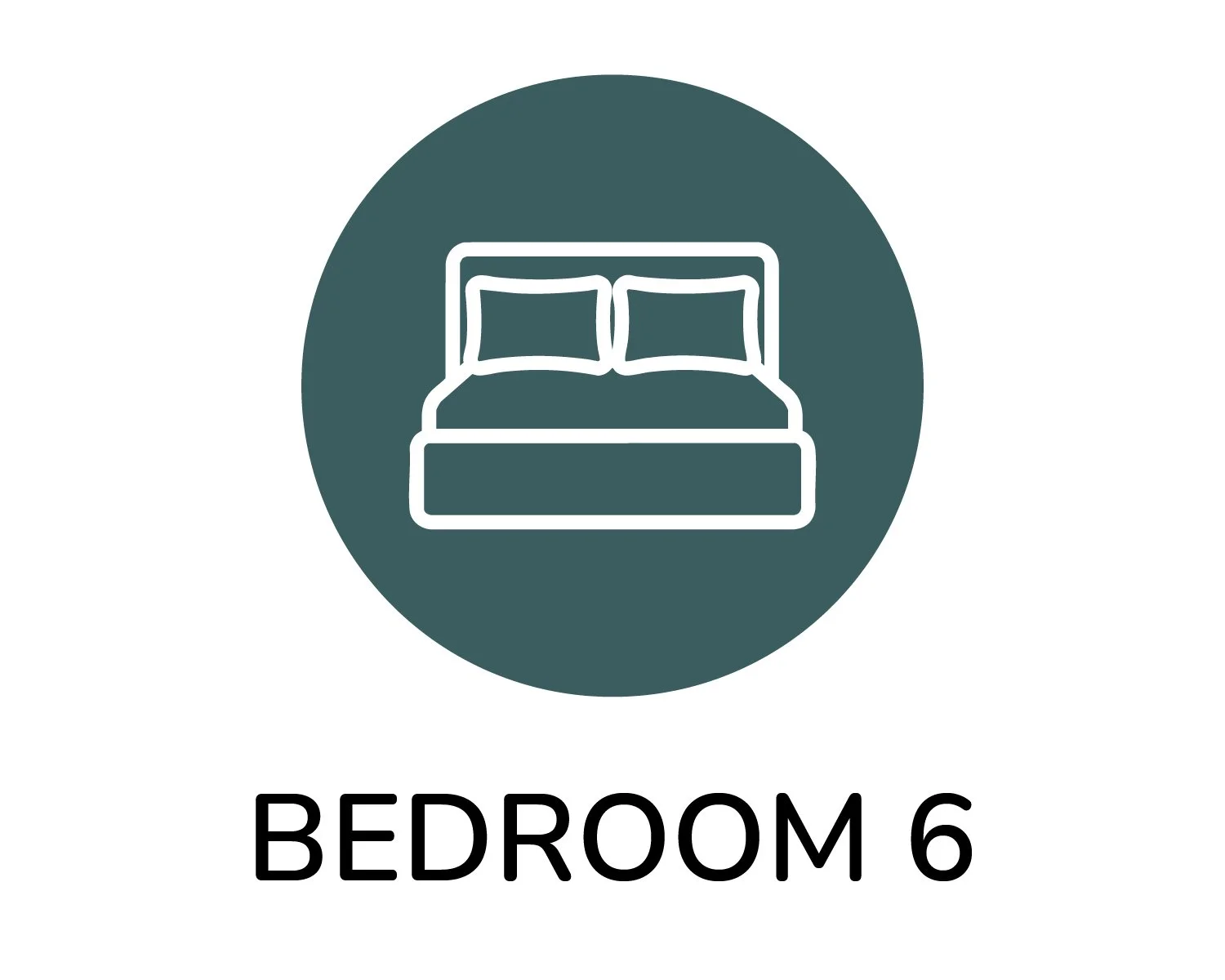 Icon of a bed with pillows inside a dark gray circle, labeled 'Bedroom 6'.
