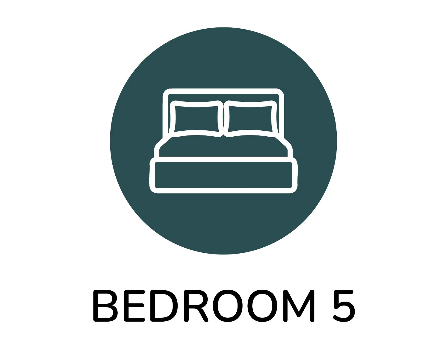 Icon of a bed inside a dark circle with the label Bedroom 5 underneath.