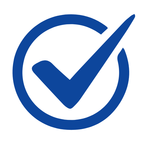 Blue checkmark inside a circle on a black background.