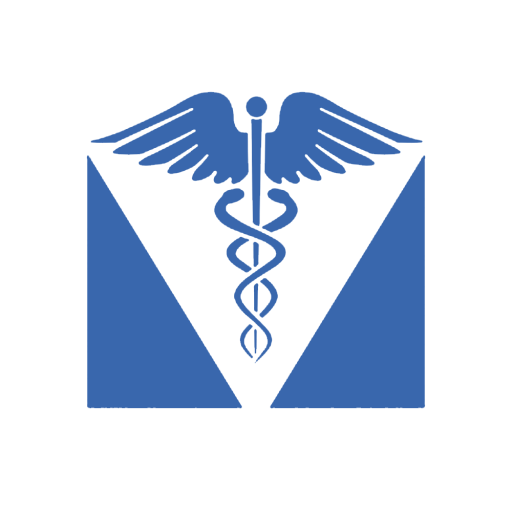 Medical caduceus symbol with two snakes intertwined around a staff and wings at the top.