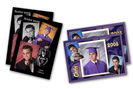 Two sets of high school senior portraits, one for the class of 2009 and one for the class of 2008, featuring students in formal attire with graduation caps and gowns.