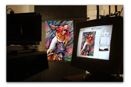 A digital illustration of a humanoid tiger character with orange fur, wearing sunglasses, a red hoodie, and white pants, displayed on a computer screen in a digital art editing program.