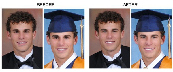 Before and after images of a young man in a graduation cap and gown, showing a transformation from a younger appearance to a more mature look.