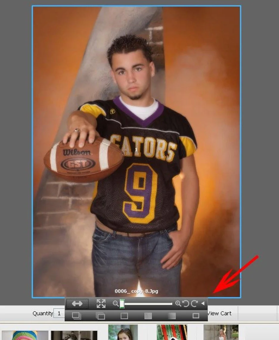 A teenage boy with short dark hair, wearing a black football jersey with yellow and purple accents and the number 9, holding a football in his right hand, standing in front of a painted background.