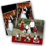Photos of wedding ceremonies with brides and grooms in formal attire, outdoors and indoors.