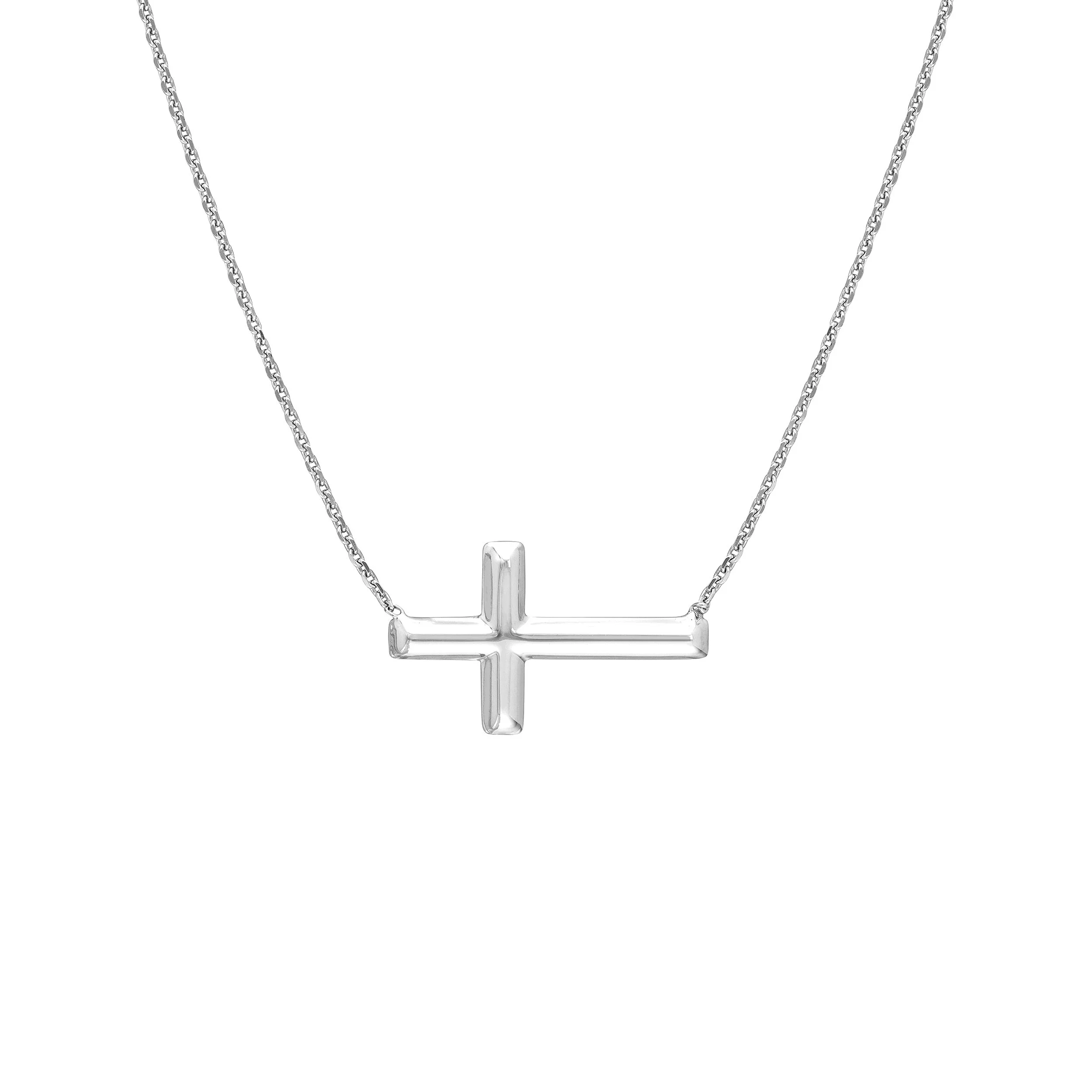 Sterling Silver Sideways Cross Necklace - 18"